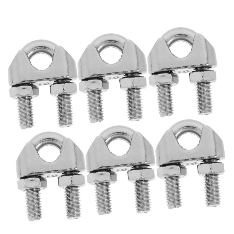 STOBAZA 6pcs Stainless Steel Wire Rope Cable Clamp Tensioner Silver Double Rope Clamp - Image 1
